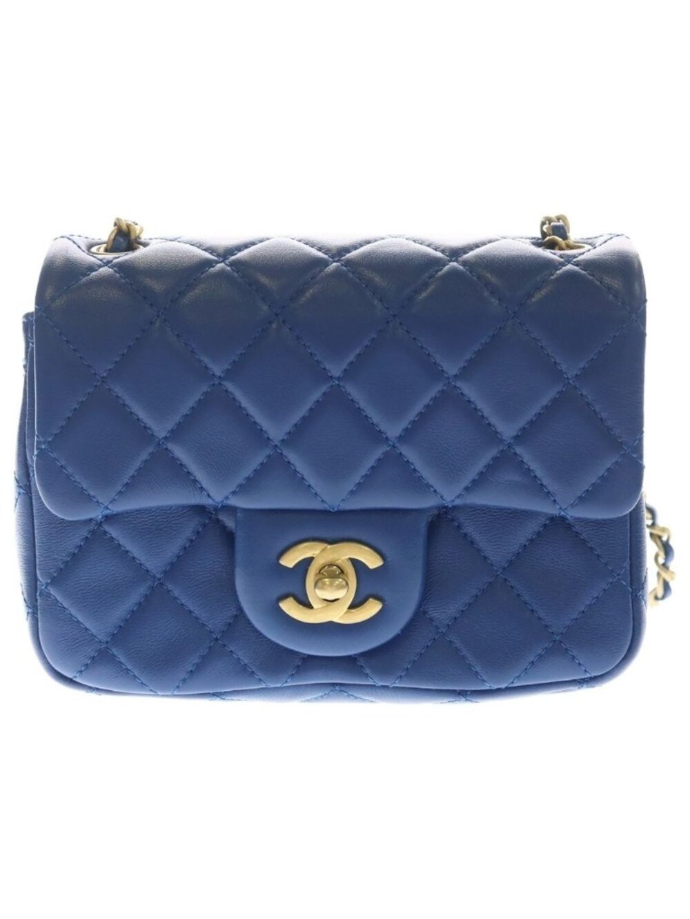 Chanel Mini Quilted CC Logo Cocobol Chain Shoulder Bag Gold Lambskin Blue